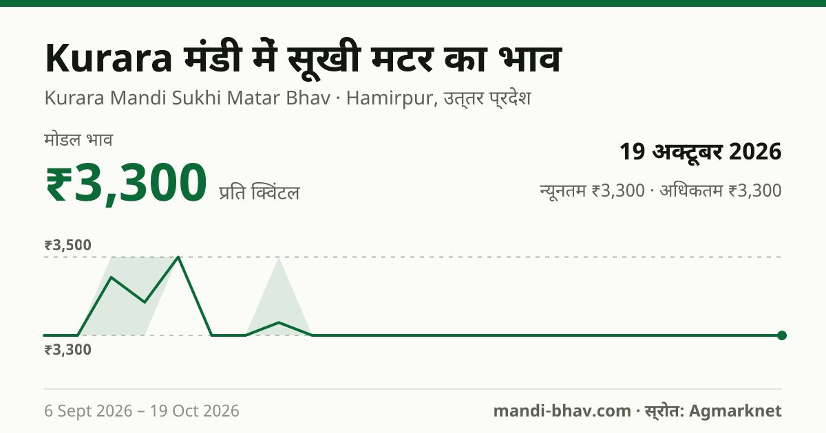 Kurara मंडी में Peas(Dry) का भाव 19 अक्टूबर 2026: मोडल ₹3,300 प्रति क्विंटल, भाव के रुझान का चार्ट