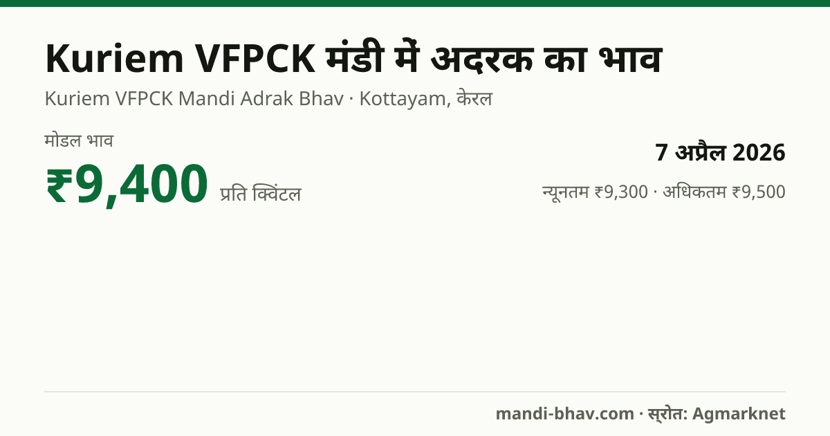 Kuriem VFPCK मंडी में अदरक का भाव 7 अप्रैल 2026: मोडल ₹9,400 प्रति क्विंटल, भाव के रुझान का चार्ट