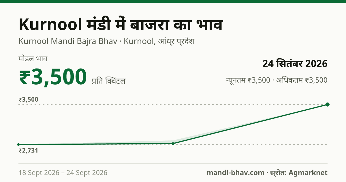 Kurnool मंडी में बाजरा का भाव 24 सितंबर 2026: मोडल ₹3,500 प्रति क्विंटल, भाव के रुझान का चार्ट