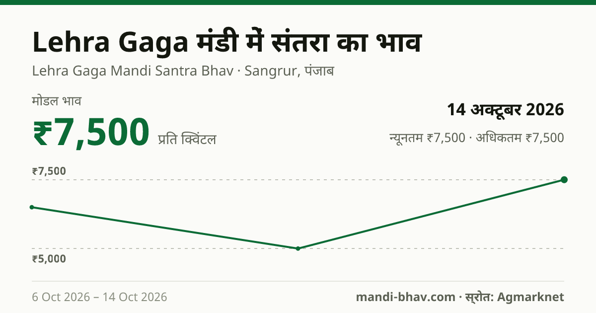 Lehra Gaga मंडी में संतरा का भाव 14 अक्टूबर 2026: मोडल ₹7,500 प्रति क्विंटल, भाव के रुझान का चार्ट