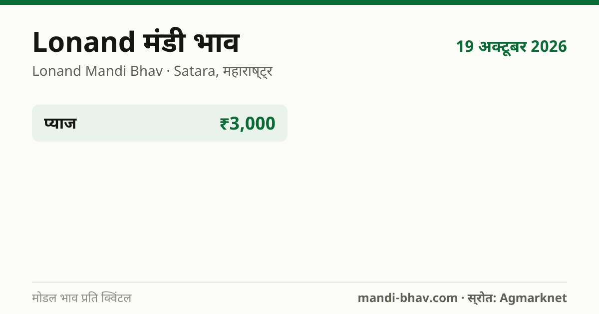 Lonand मंडी भाव 19 अक्टूबर 2026: फसलवार मोडल रेट प्रति क्विंटल