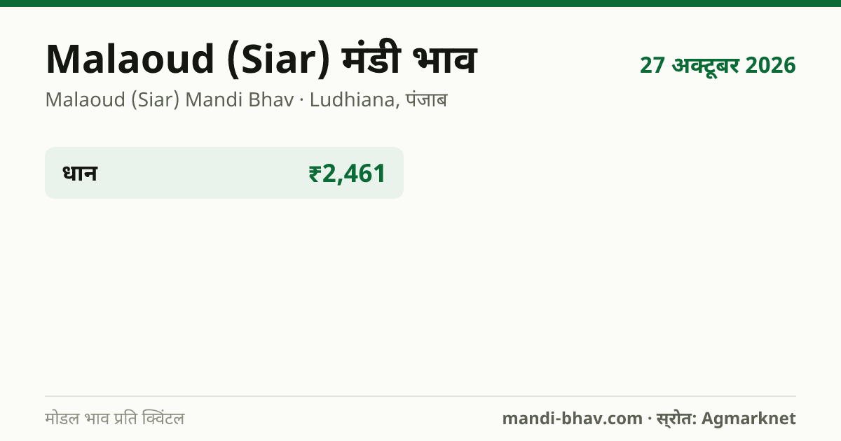 Malaoud (Siar) मंडी भाव 27 अक्टूबर 2026: फसलवार मोडल रेट प्रति क्विंटल