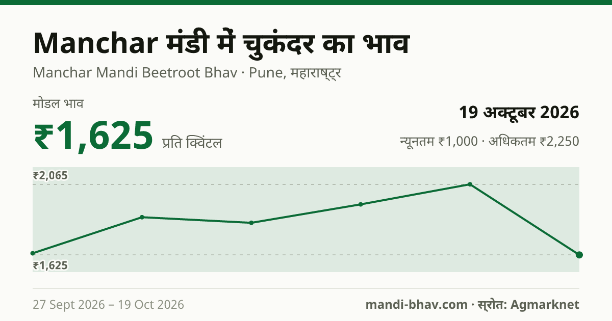 Manchar मंडी में चुकंदर का भाव 19 अक्टूबर 2026: मोडल ₹1,625 प्रति क्विंटल, भाव के रुझान का चार्ट