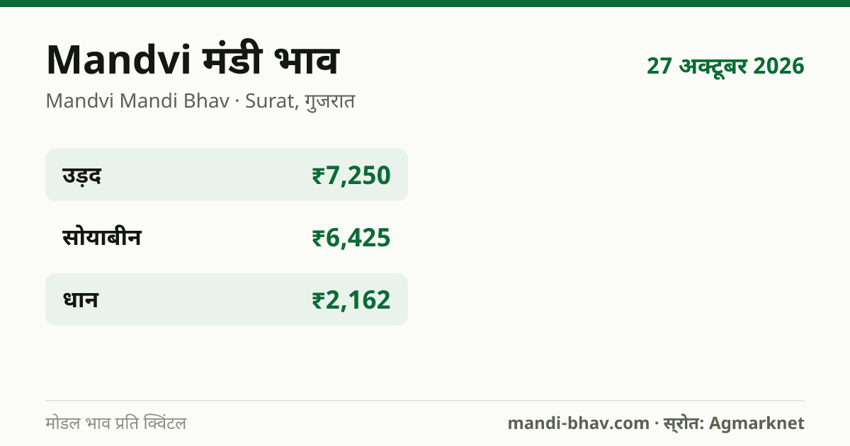Mandvi मंडी भाव 27 अक्टूबर 2026: फसलवार मोडल रेट प्रति क्विंटल