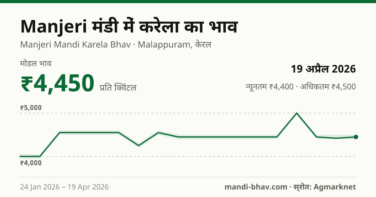 Manjeri मंडी में करेला का भाव 19 अप्रैल 2026: मोडल ₹4,450 प्रति क्विंटल, भाव के रुझान का चार्ट