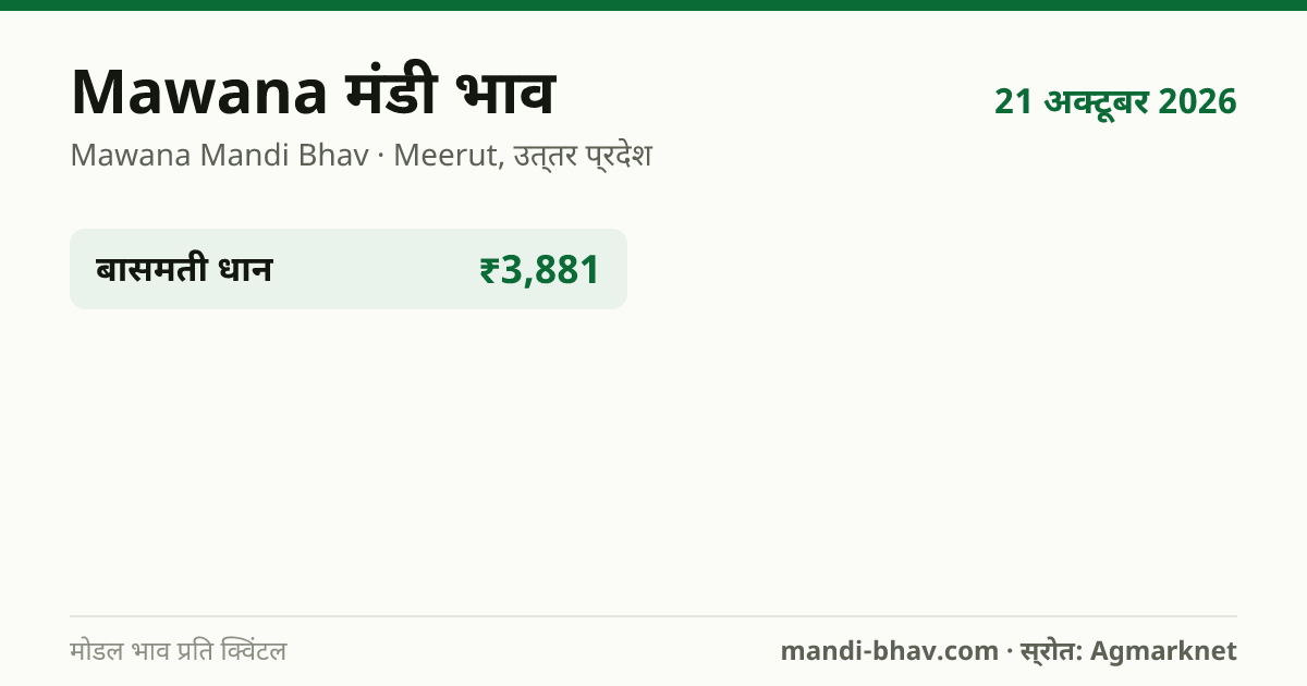 Mawana मंडी भाव 21 अक्टूबर 2026: फसलवार मोडल रेट प्रति क्विंटल