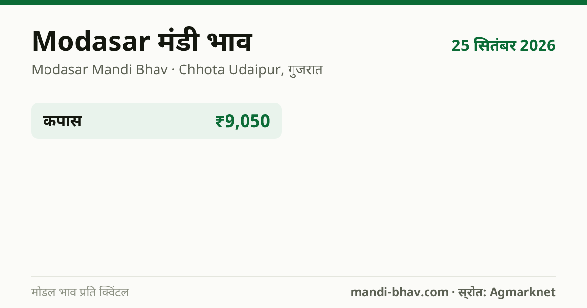Modasar मंडी भाव 25 सितंबर 2026: फसलवार मोडल रेट प्रति क्विंटल