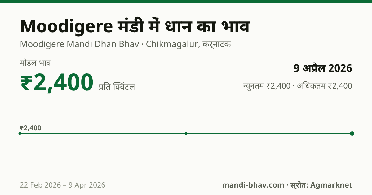 Moodigere मंडी में धान का भाव 9 अप्रैल 2026: मोडल ₹2,400 प्रति क्विंटल, भाव के रुझान का चार्ट