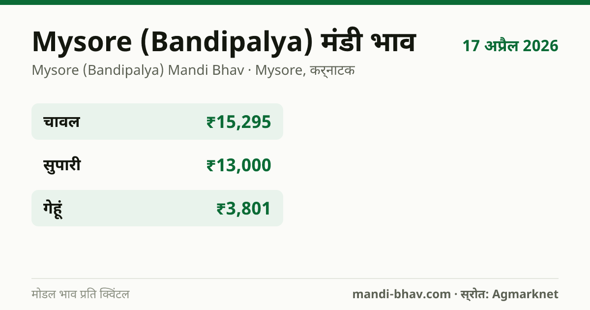Mysore (Bandipalya) मंडी भाव 17 अप्रैल 2026: फसलवार मोडल रेट प्रति क्विंटल
