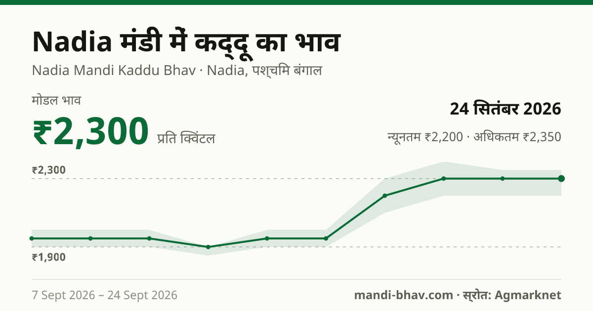 Nadia मंडी में कद्दू का भाव 24 सितंबर 2026: मोडल ₹2,300 प्रति क्विंटल, भाव के रुझान का चार्ट