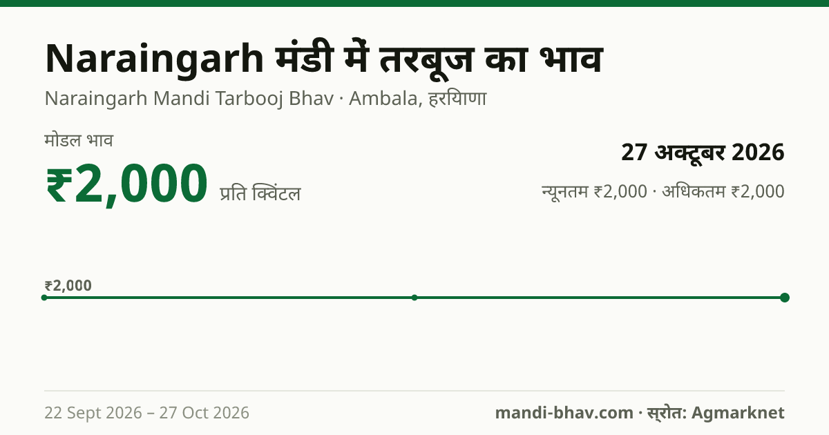 Naraingarh मंडी में तरबूज का भाव 27 अक्टूबर 2026: मोडल ₹2,000 प्रति क्विंटल, भाव के रुझान का चार्ट