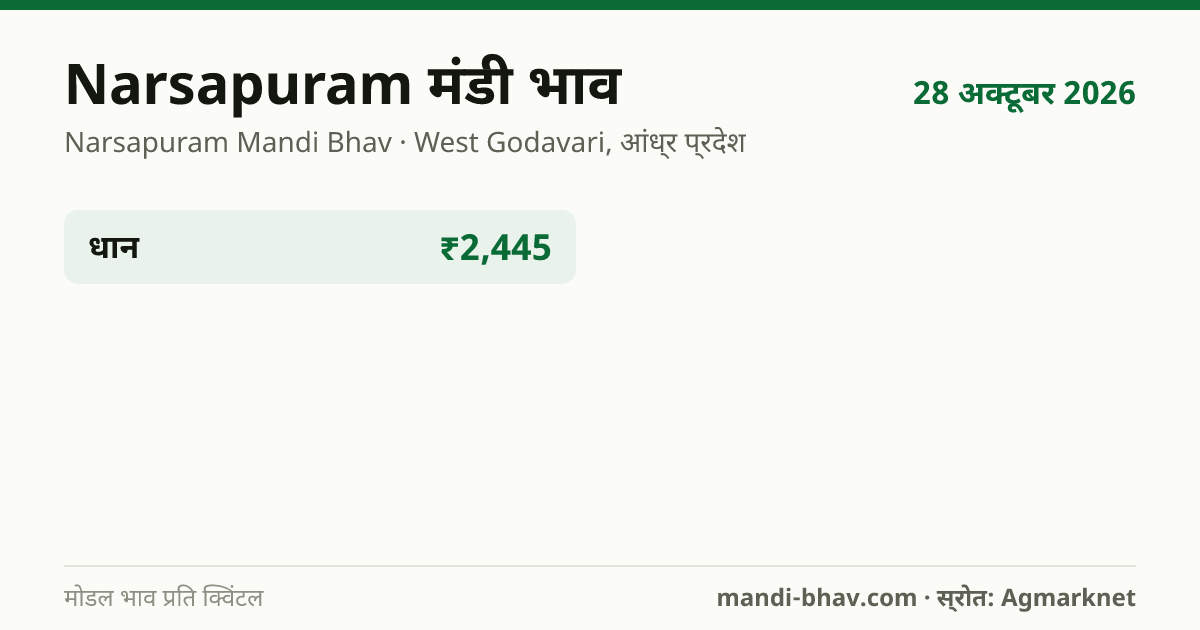 Narsapuram मंडी भाव 28 अक्टूबर 2026: फसलवार मोडल रेट प्रति क्विंटल