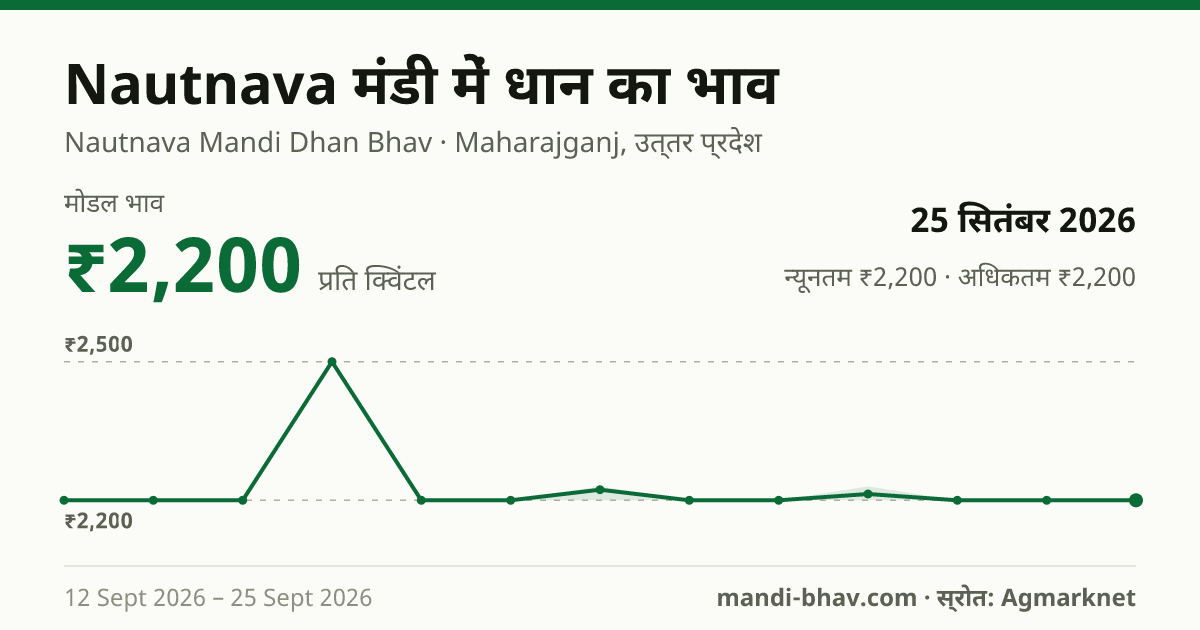 Nautnava मंडी में धान का भाव 25 सितंबर 2026: मोडल ₹2,200 प्रति क्विंटल, भाव के रुझान का चार्ट