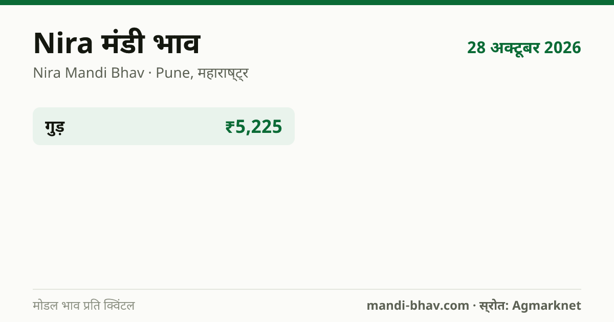 Nira मंडी भाव 28 अक्टूबर 2026: फसलवार मोडल रेट प्रति क्विंटल