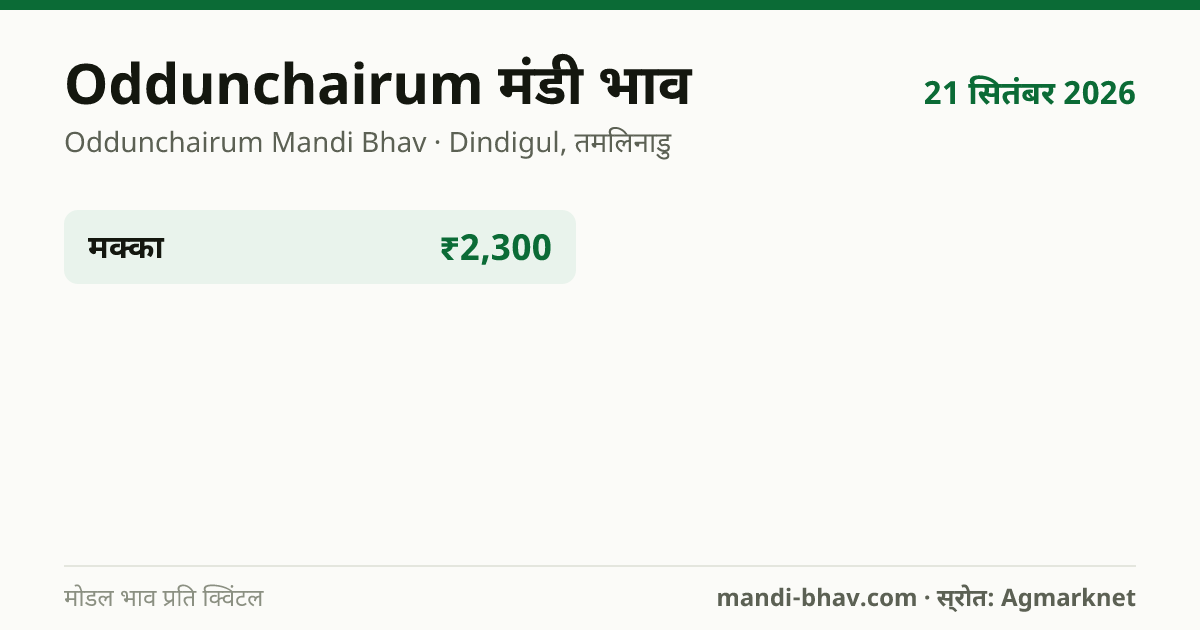 Oddunchairum मंडी भाव 21 सितंबर 2026: फसलवार मोडल रेट प्रति क्विंटल