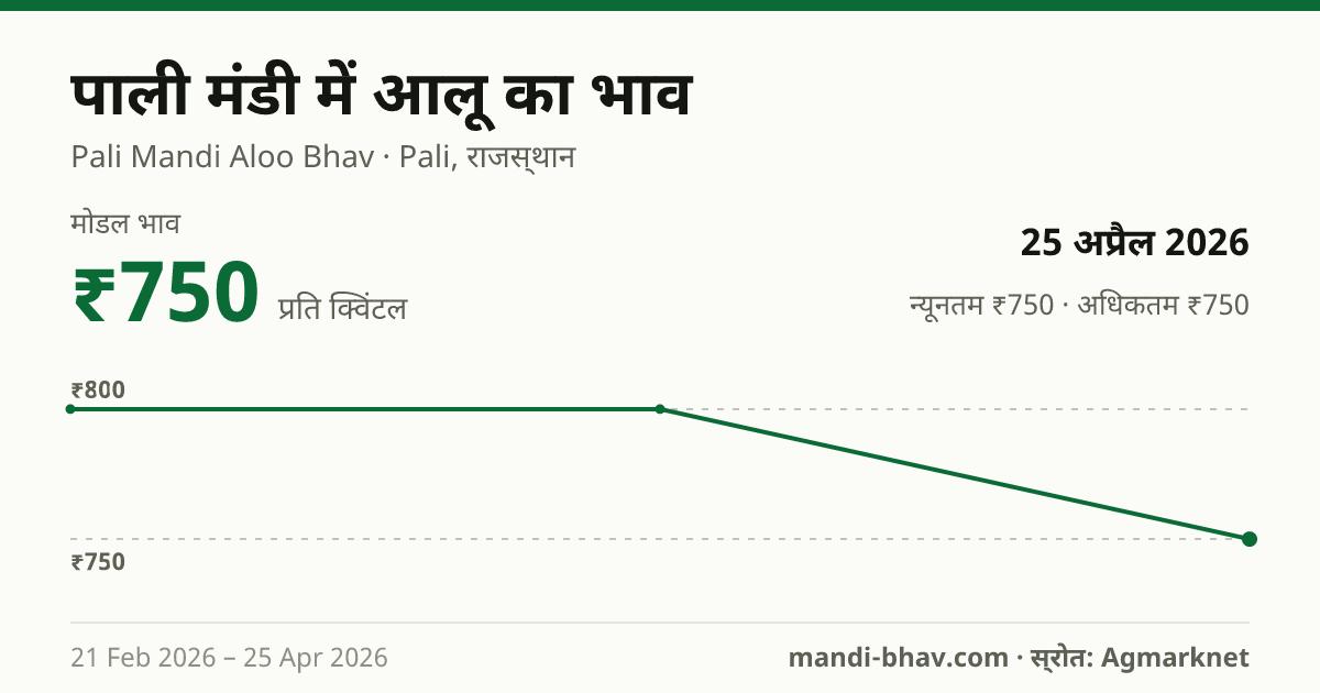 पाली मंडी में आलू का भाव 25 अप्रैल 2026: मोडल ₹750 प्रति क्विंटल, भाव के रुझान का चार्ट