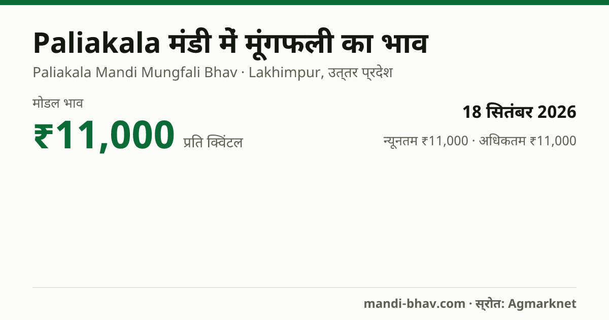 Paliakala मंडी में मूंगफली का भाव 18 सितंबर 2026: मोडल ₹11,000 प्रति क्विंटल, भाव के रुझान का चार्ट