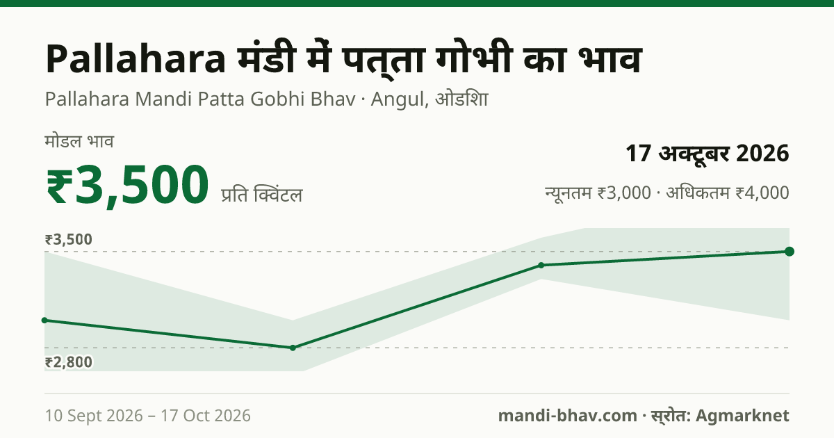 Pallahara मंडी में पत्ता गोभी का भाव 17 अक्टूबर 2026: मोडल ₹3,500 प्रति क्विंटल, भाव के रुझान का चार्ट