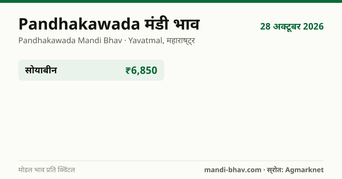 Pandhakawada मंडी भाव 28 अक्टूबर 2026: फसलवार मोडल रेट प्रति क्विंटल