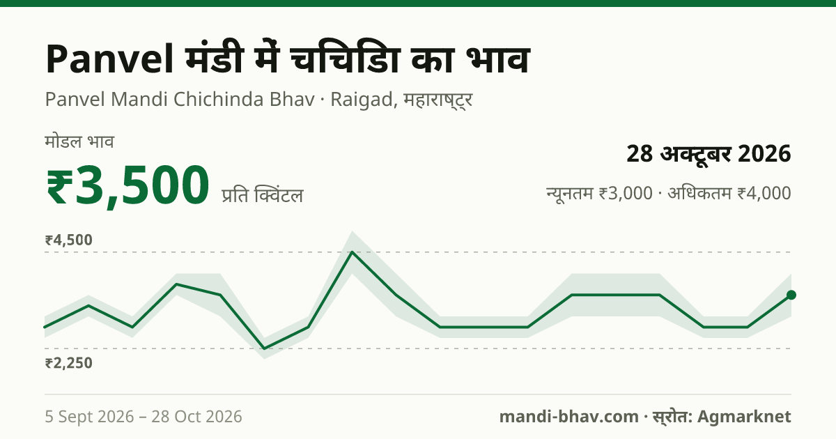 Panvel मंडी में चिचिंडा का भाव 28 अक्टूबर 2026: मोडल ₹3,500 प्रति क्विंटल, भाव के रुझान का चार्ट