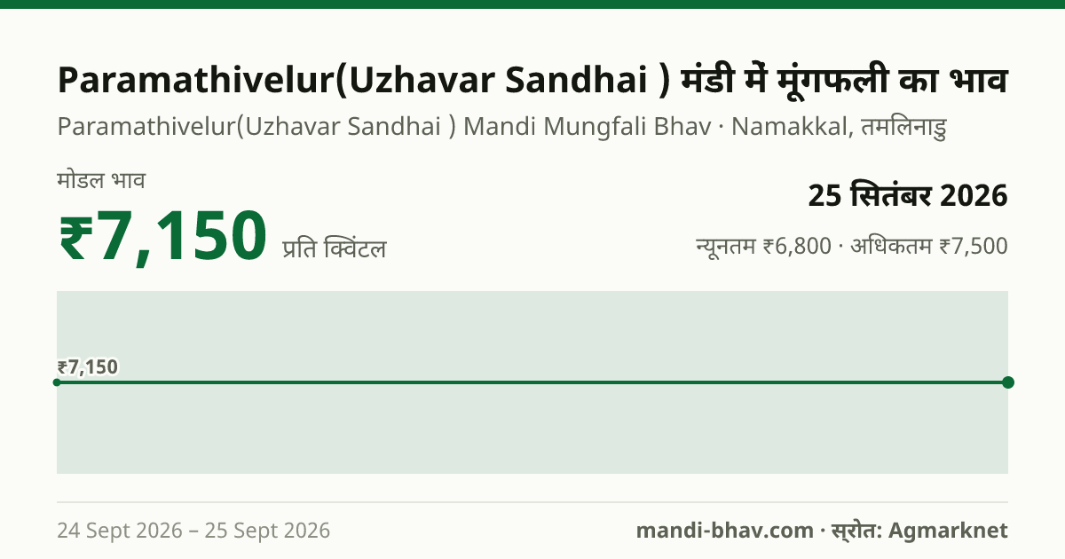 Paramathivelur(Uzhavar Sandhai ) मंडी में मूंगफली का भाव 25 सितंबर 2026: मोडल ₹7,150 प्रति क्विंटल, भाव के रुझान का चार्ट