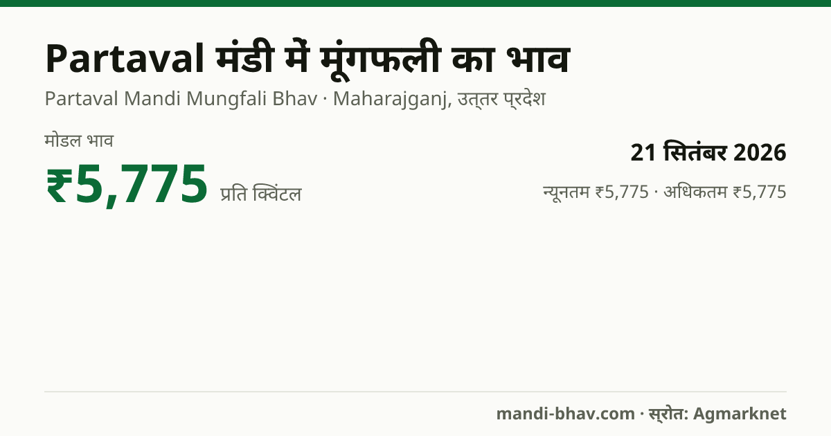 Partaval मंडी में मूंगफली का भाव 21 सितंबर 2026: मोडल ₹5,775 प्रति क्विंटल, भाव के रुझान का चार्ट