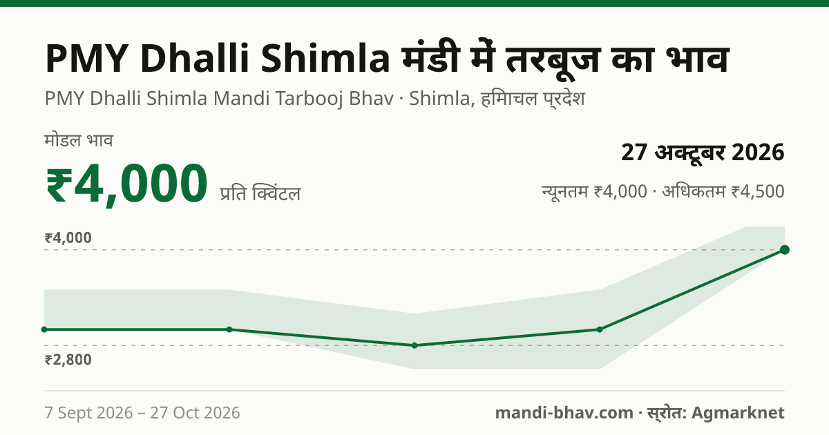 PMY Dhalli Shimla मंडी में तरबूज का भाव 27 अक्टूबर 2026: मोडल ₹4,000 प्रति क्विंटल, भाव के रुझान का चार्ट
