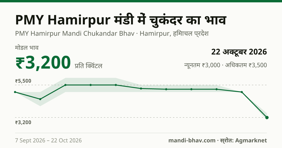 PMY Hamirpur मंडी में चुकंदर का भाव 22 अक्टूबर 2026: मोडल ₹3,200 प्रति क्विंटल, भाव के रुझान का चार्ट