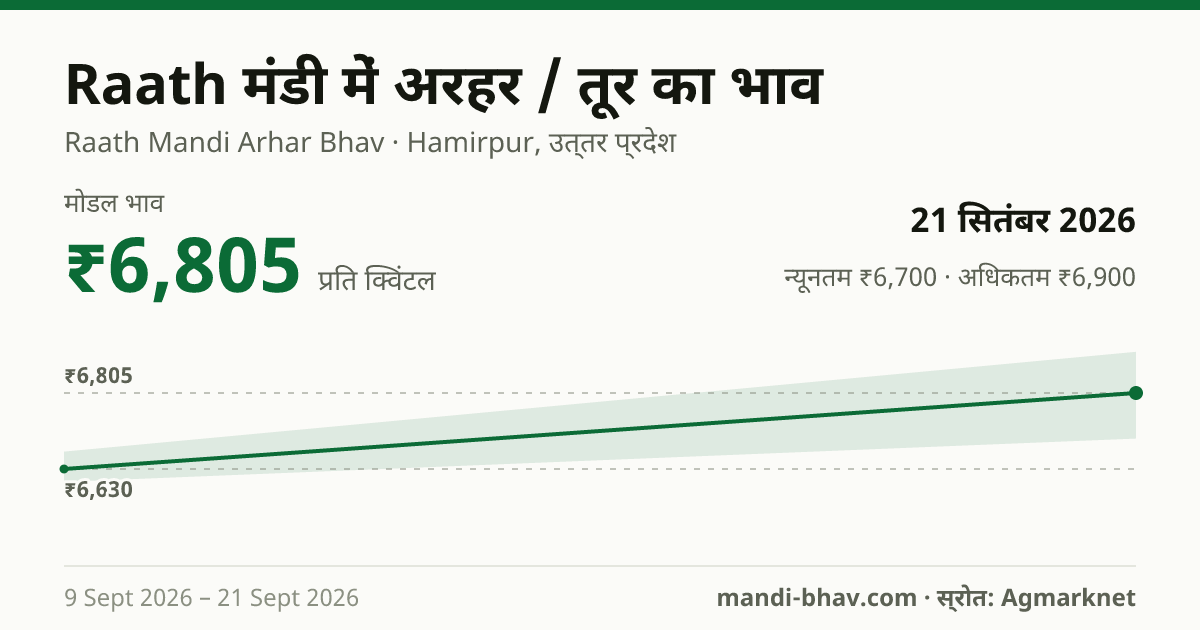 Raath मंडी में अरहर / तूर का भाव 21 सितंबर 2026: मोडल ₹6,805 प्रति क्विंटल, भाव के रुझान का चार्ट