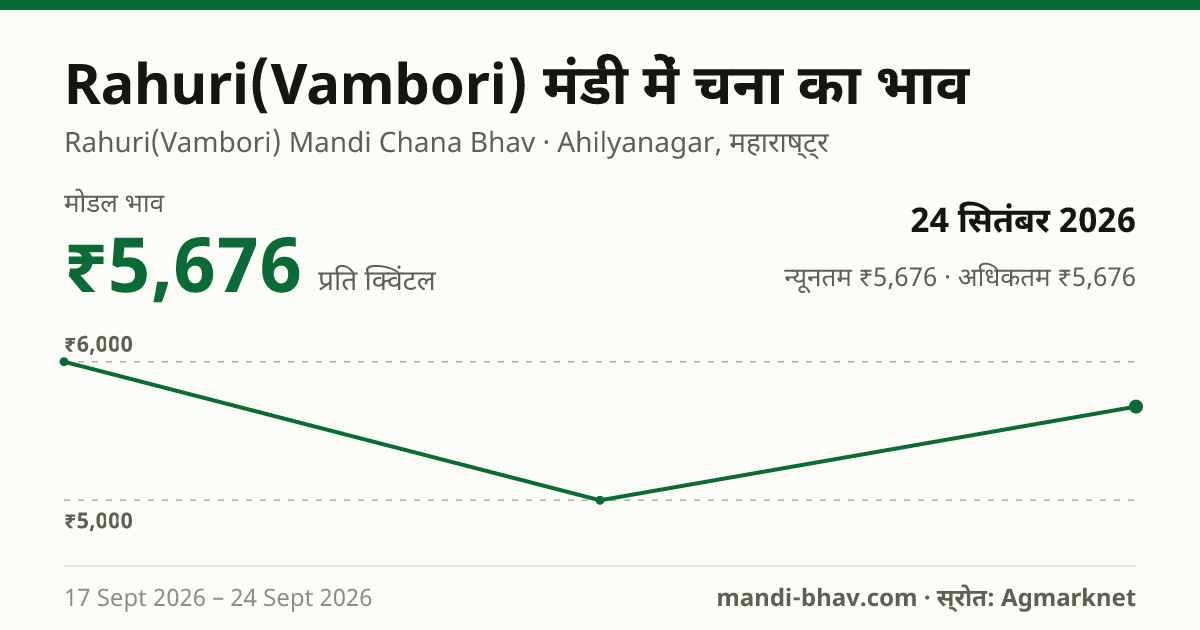 Rahuri(Vambori) मंडी में चना का भाव 24 सितंबर 2026: मोडल ₹5,676 प्रति क्विंटल, भाव के रुझान का चार्ट