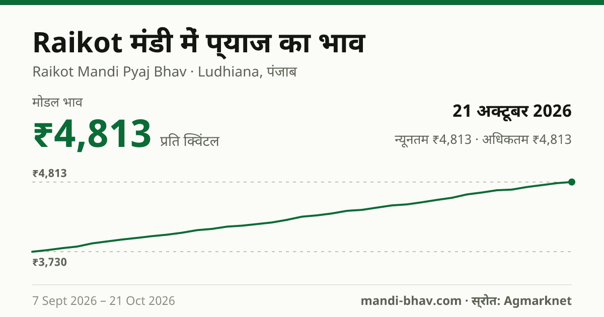 Raikot मंडी में प्याज का भाव 21 अक्टूबर 2026: मोडल ₹4,813 प्रति क्विंटल, भाव के रुझान का चार्ट