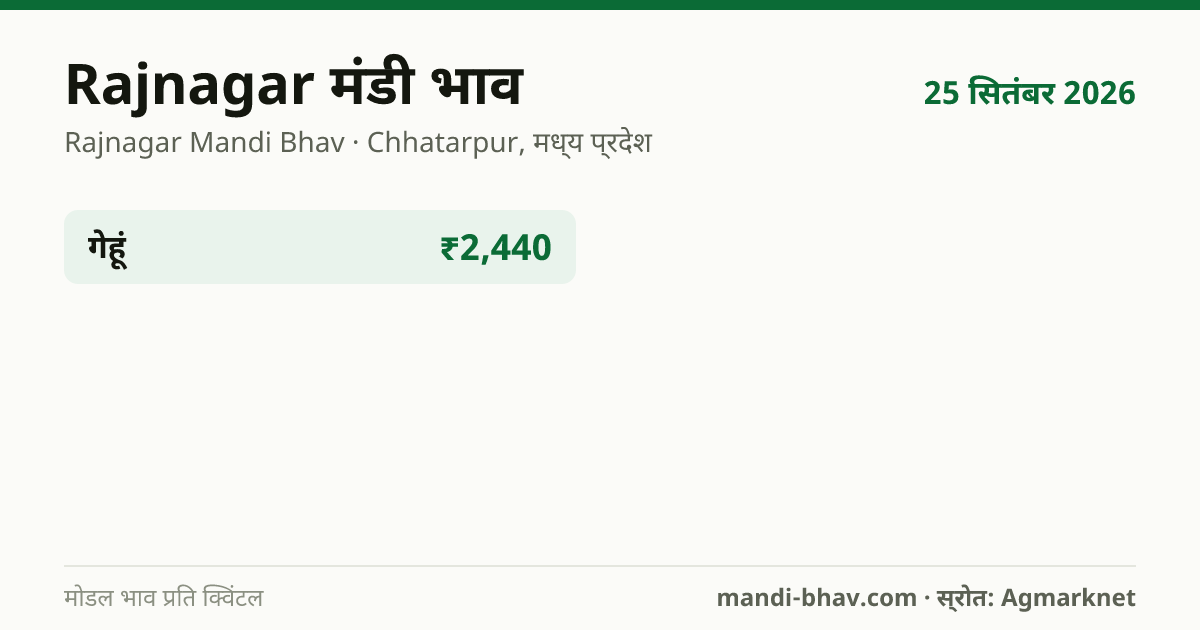 Rajnagar मंडी भाव 25 सितंबर 2026: फसलवार मोडल रेट प्रति क्विंटल