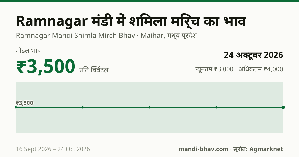 Ramnagar मंडी में शिमला मिर्च का भाव 24 अक्टूबर 2026: मोडल ₹3,500 प्रति क्विंटल, भाव के रुझान का चार्ट