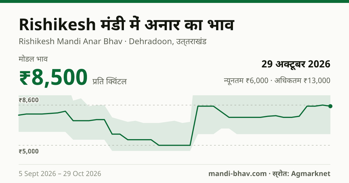 Rishikesh मंडी में अनार का भाव 29 अक्टूबर 2026: मोडल ₹8,500 प्रति क्विंटल, भाव के रुझान का चार्ट