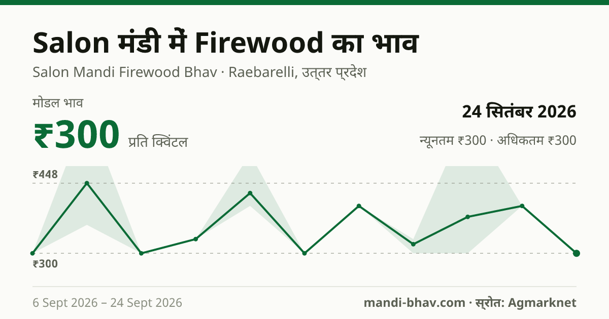Salon मंडी में Firewood का भाव 24 सितंबर 2026: मोडल ₹300 प्रति क्विंटल, भाव के रुझान का चार्ट