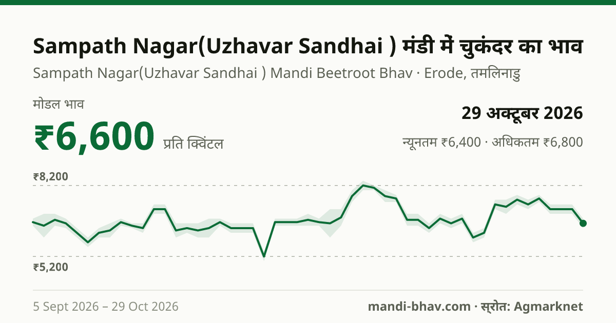 Sampath Nagar(Uzhavar Sandhai ) मंडी में चुकंदर का भाव 29 अक्टूबर 2026: मोडल ₹6,600 प्रति क्विंटल, भाव के रुझान का चार्ट