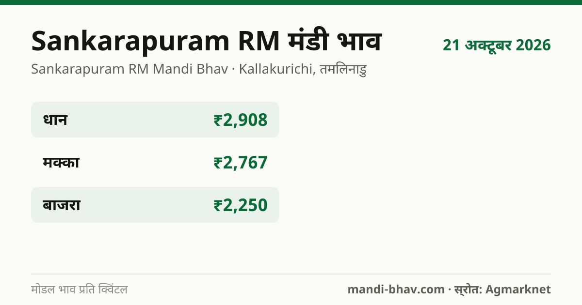 Sankarapuram RM मंडी भाव 21 अक्टूबर 2026: फसलवार मोडल रेट प्रति क्विंटल
