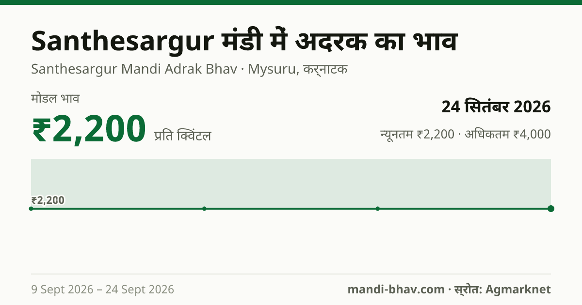 Santhesargur मंडी में अदरक का भाव 24 सितंबर 2026: मोडल ₹2,200 प्रति क्विंटल, भाव के रुझान का चार्ट