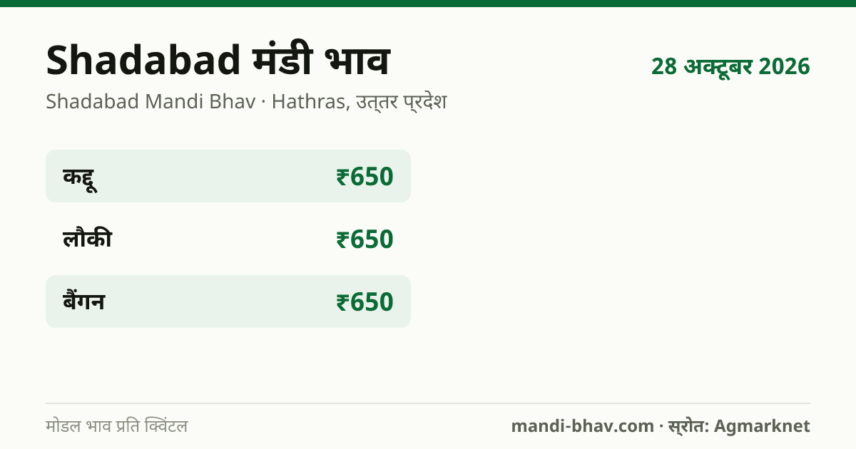 Shadabad मंडी भाव 28 अक्टूबर 2026: फसलवार मोडल रेट प्रति क्विंटल