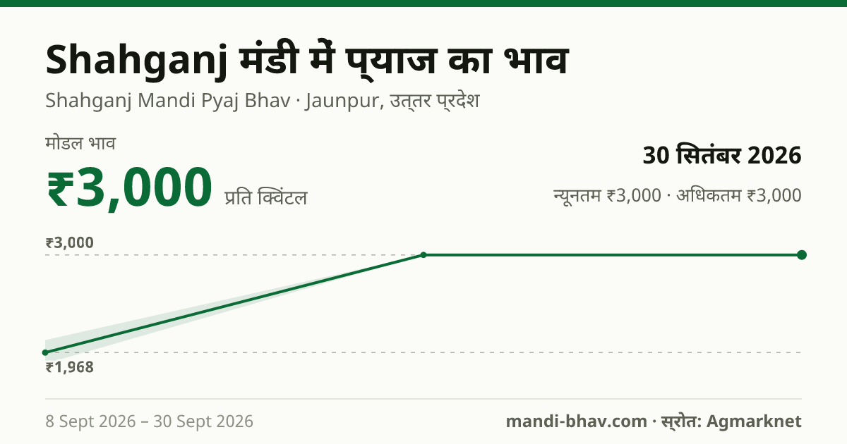 Shahganj मंडी में प्याज का भाव 30 सितंबर 2026: मोडल ₹3,000 प्रति क्विंटल, भाव के रुझान का चार्ट