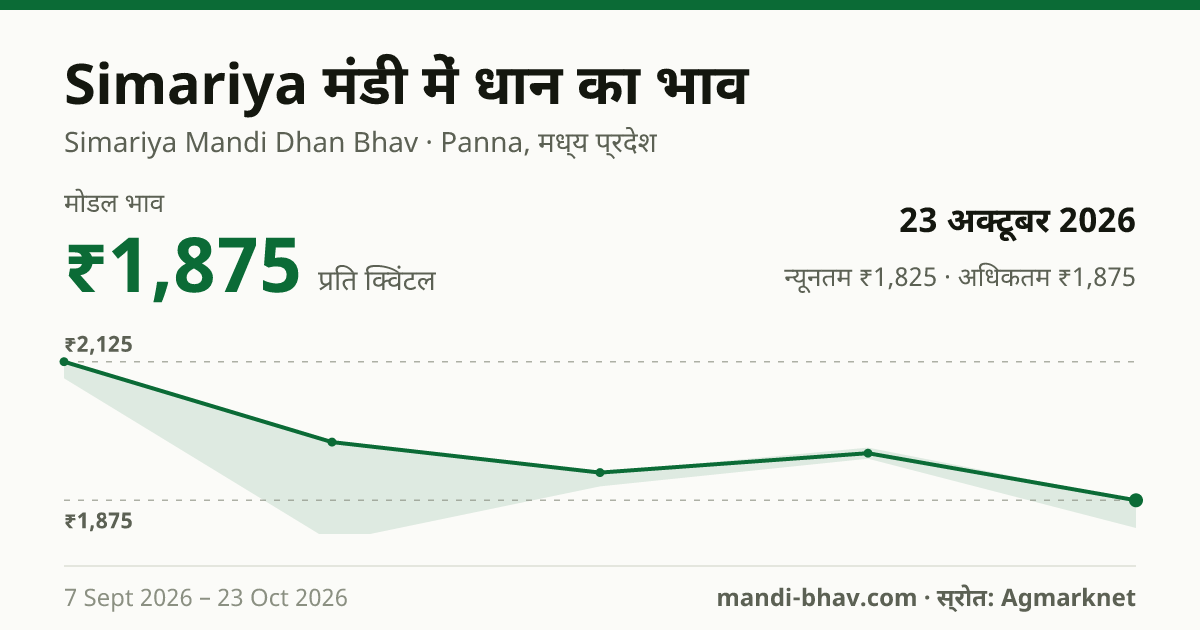 Simariya मंडी में धान का भाव 23 अक्टूबर 2026: मोडल ₹1,875 प्रति क्विंटल, भाव के रुझान का चार्ट