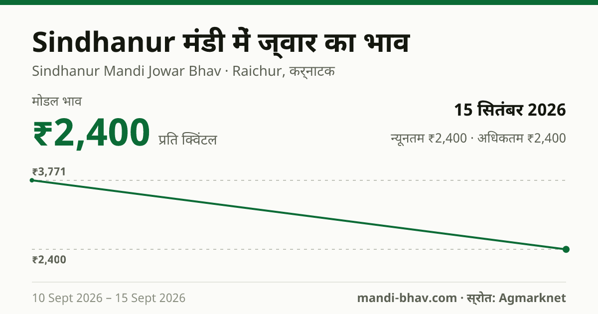 Sindhanur मंडी में ज्वार का भाव 15 सितंबर 2026: मोडल ₹2,400 प्रति क्विंटल, भाव के रुझान का चार्ट