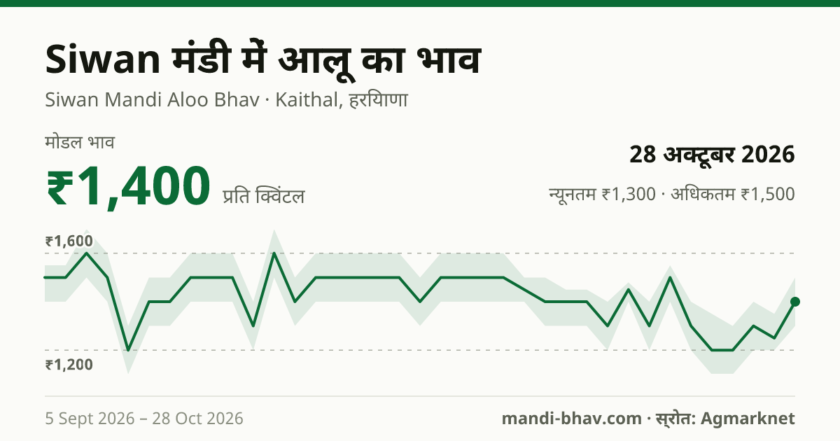 Siwan मंडी में आलू का भाव 28 अक्टूबर 2026: मोडल ₹1,400 प्रति क्विंटल, भाव के रुझान का चार्ट