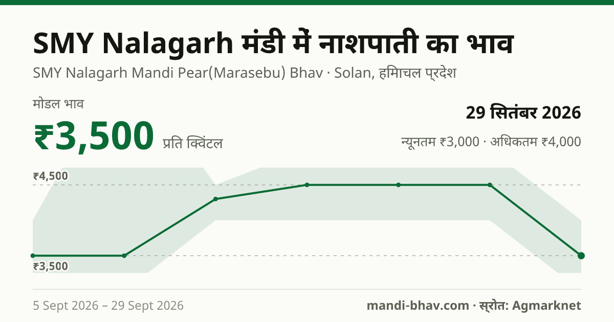 SMY Nalagarh मंडी में नाशपाती का भाव 29 सितंबर 2026: मोडल ₹3,500 प्रति क्विंटल, भाव के रुझान का चार्ट