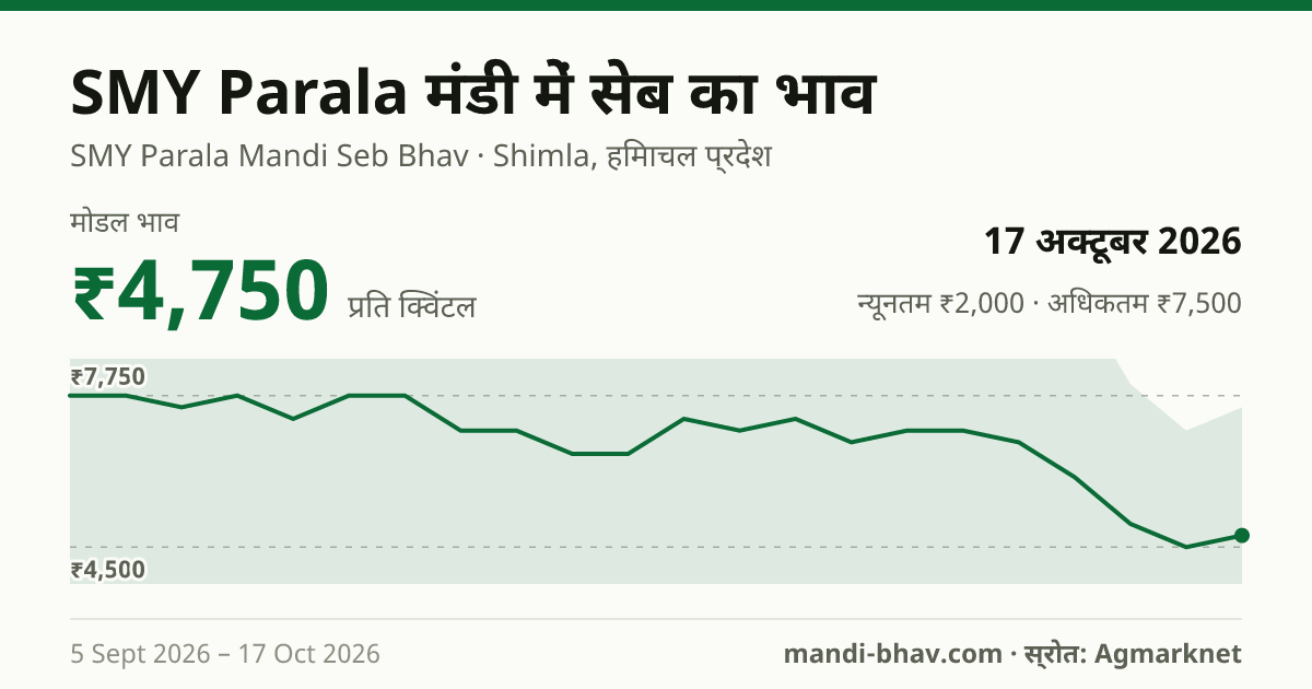 SMY Parala मंडी में सेब का भाव 17 अक्टूबर 2026: मोडल ₹4,750 प्रति क्विंटल, भाव के रुझान का चार्ट