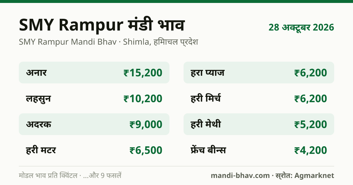 SMY Rampur मंडी भाव 28 अक्टूबर 2026: फसलवार मोडल रेट प्रति क्विंटल
