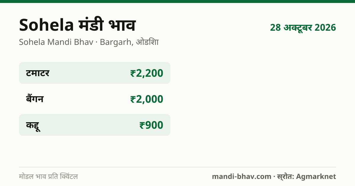 Sohela मंडी भाव 28 अक्टूबर 2026: फसलवार मोडल रेट प्रति क्विंटल