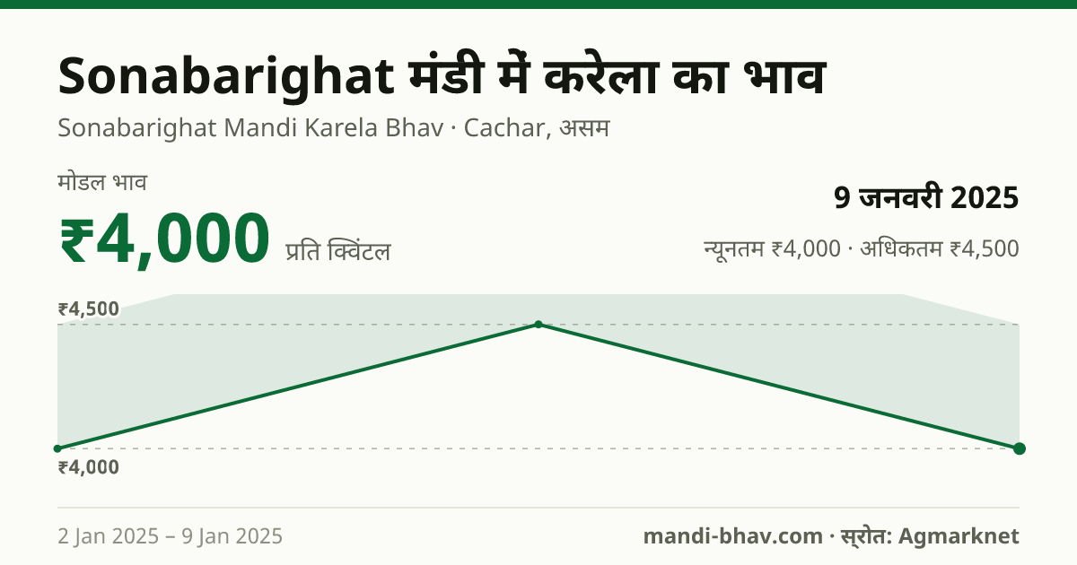 Sonabarighat मंडी में करेला का भाव 9 जनवरी 2025: मोडल ₹4,000 प्रति क्विंटल, भाव के रुझान का चार्ट