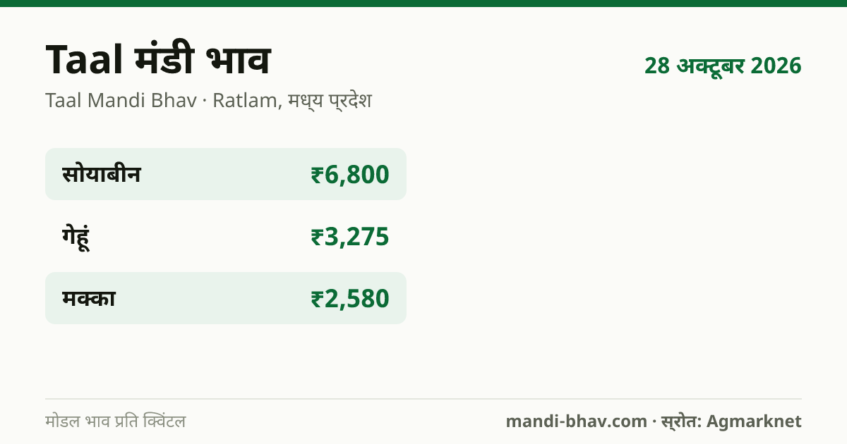 Taal मंडी भाव 28 अक्टूबर 2026: फसलवार मोडल रेट प्रति क्विंटल