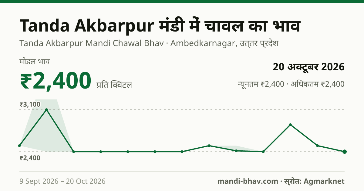 Tanda Akbarpur मंडी में चावल का भाव 20 अक्टूबर 2026: मोडल ₹2,400 प्रति क्विंटल, भाव के रुझान का चार्ट